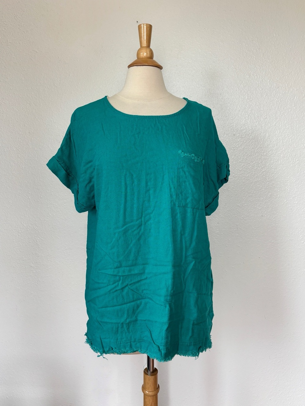 Solid Blue High Low Hem Short Sleeve Top